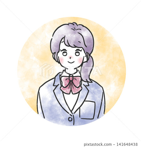 水彩風格人物插畫圖示:一位穿著制服、微笑的女孩。 水彩風格人物插畫圖示:一位穿著制服、微笑的女孩。 141648438