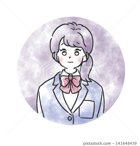 水彩風格人物插畫圖示:身穿制服、表情憂鬱的女孩。 水彩風格人物插畫圖示:身穿制服、表情憂鬱的女孩。 141648439