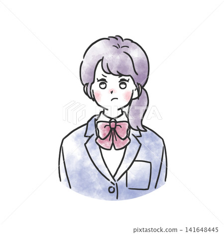 水彩風格的插畫,描繪了一個穿著校服、看起來很生氣的女孩。 水彩風格的插畫,描繪了一個穿著校服、看起來很生氣的女孩。 141648445