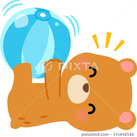 A bear character lying down and playing with a ball. A bear character lying down and playing with a ball. 141648588