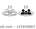 Icons and pictograms of people entering a hot spring – for use in family baths or private baths. 141648863