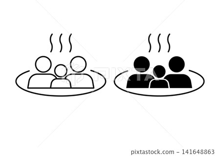 Icons and pictograms of people entering a hot spring – for use in family baths or private baths. Icons and pictograms of people entering a hot spring – for use in family baths or private baths. 141648863