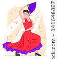 Flamenco Dancer Woman for Spanish Classical Dance Performance and Entertainment Concept Illustration Clip Art 141648867