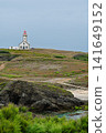 Lighthouse on Rugged Coastal Cliffs Overlooking Calm Sea Under Overcast Sky 141649152