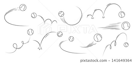 Hand drawn tennis sports ball vector set with dynamic motion, flying and bouncing line art illustrations for games, recreation and fitness. Hand drawn tennis sports ball vector set with dynamic motion, flying and bouncing line art illustrations for games, recreation and fitness. 141649364