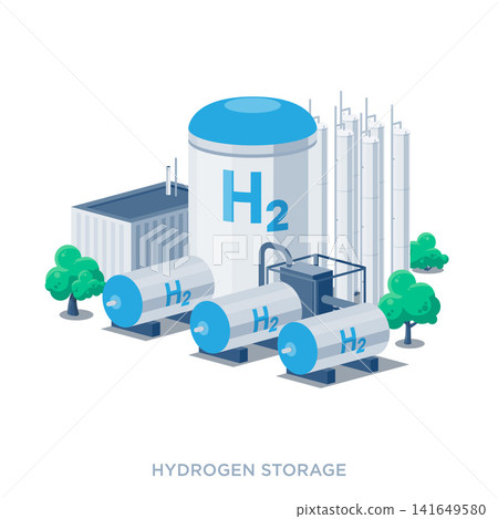Hydrogen storage tanks facility. Hydrogen storage tanks facility. 141649580