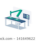 Assembly line with arm robot by conveyor belt. 141649622