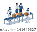 Humanoid robots working on assembly line near conveyor bolt 141649627