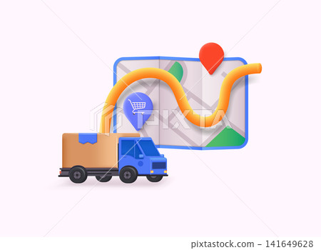 Online delivery service concept, online order tracking, delivery home and office. 3D Web Vector Illustrations. Online delivery service concept, online order tracking, delivery home and office. 3D Web Vector Illustrations. 141649628