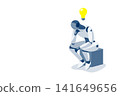 Humanoid robot thinker with idea isoalated on white background 141649656