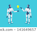 Humanoid robots standing and talking about idea 141649657