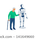 Humanoid robot nurse taking care of pensioner. 141649660