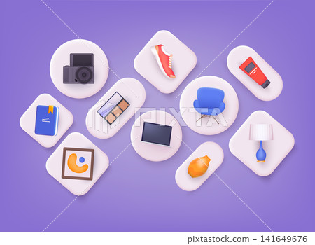 Discount sale background. Digital marketing online, shopping cart with new items on smartphone screen. 3D Web Vector Illustrations. Discount sale background. Digital marketing online, shopping cart with new items on smartphone screen. 3D Web Vector Illustrations. 141649676