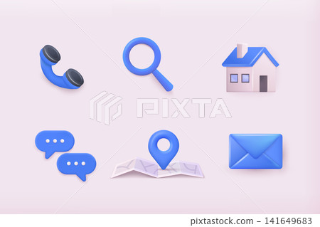 Contact us icons. Talking with service call support hotline and call center icon 3d concept. 141649683
