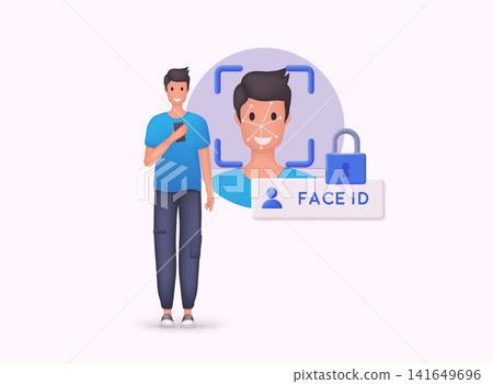 Face recognition concept design. 3D Web Vector Illustrations. Face recognition concept design. 3D Web Vector Illustrations. 141649696