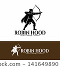Archer Silhouette Aiming Bow and Arrow, Medieval Hero Character Logo Icon Vector Design Inspiration 141649890
