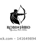 Hooded archer aiming bow and arrow silhouette logo design Vector Design Inspiration 141649894