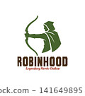 Legendary archer silhouette with bow and arrow, heroic outlaw symbol Vector Design Inspiration 141649895