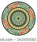 Arabesque and floral motifs within a circle 141650382