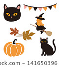 Halloween witch, black cat and pumpkin illustration set 141650396