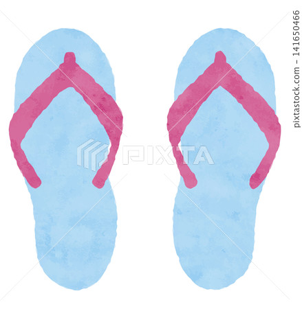 A watercolor-style illustration of beach sandals, evoking images of the summer sea and resorts. A watercolor-style illustration of beach sandals, evoking images of the summer sea and resorts. 141650466