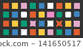 Trendy vector brutalism colorful Y2K shapes icons arcs, waves, stars, ovals, spirals, and other primitive elements. Swiss design aesthetic. Abstract geometric figures. Bauhaus Memphis design. 141650517