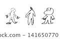 A set of monochrome hand-drawn line art of three figures. A set of monochrome hand-drawn line art of three figures. 141650770