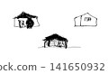 A set of three monochrome hand-drawn line drawings of houses. A set of three monochrome hand-drawn line drawings of houses. 141650932