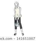 A chic casual outfit featuring a peplum knit top and capri pants - Women's fashion illustration A chic casual outfit featuring a peplum knit top and capri pants - Women's fashion illustration 141651007