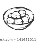 A hand-drawn, brushstroke-style illustration of simmered taro. 141651011