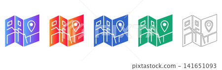 Isometric Map with Location Pin Icons Isometric Map with Location Pin Icons 141651093