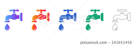 Plumbing Faucet and Water Drop Icon Collection Plumbing Faucet and Water Drop Icon Collection 141651458