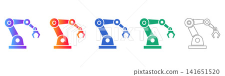 Robotic Arm Manufacturing Icon Set Robotic Arm Manufacturing Icon Set 141651520