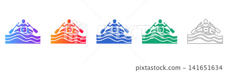Kayaking Icon Set in Colorful Gradient and Outline Styles Kayaking Icon Set in Colorful Gradient and Outline Styles 141651634
