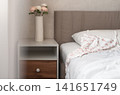 Floral nightdress on bed in cozy modern bedroom 141651749