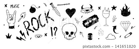Gothic emo charcoal skull doodles. Chalk scribble collage. Vector dark art textures Gothic emo charcoal skull doodles. Chalk scribble collage. Vector dark art textures 141651820
