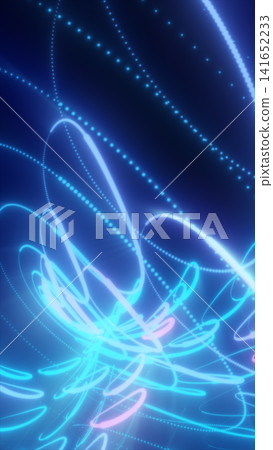 Blue and cyan neon light trails curve through a futuristic digital space, creating abstract motion, energy, and network connection. Blue and cyan neon light trails curve through a futuristic digital space, creating abstract motion, energy, and network connection. 141652233