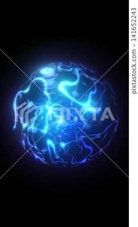 Glowing blue plasma sphere with electric light trails, cosmic energy, and futuristic digital atmosphere on a dark background. Glowing blue plasma sphere with electric light trails, cosmic energy, and futuristic digital atmosphere on a dark background. 141652243