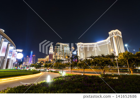 Night view of the Venetian and other luxury hotel and casino resorts in Cotai Strip of Macau, China. Night view of the Venetian and other luxury hotel and casino resorts in Cotai Strip of Macau, China. 141652686