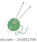 Yarn ball and knitting needles vector illustration. Green ball of yarn with inserted knitting pins isolated on white background in minimalist flat style 141652709