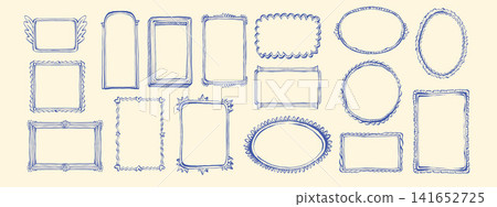 Doodle cute frame set, hand drawn minimal sketch border, vintage trendy abstract empty photo box. Doodle cute frame set, hand drawn minimal sketch border, vintage trendy abstract empty photo box. 141652725