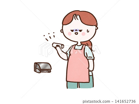 一位婦女（未透露姓名的家庭主婦）正在撿起一個用過的衛生紙捲。 141652736