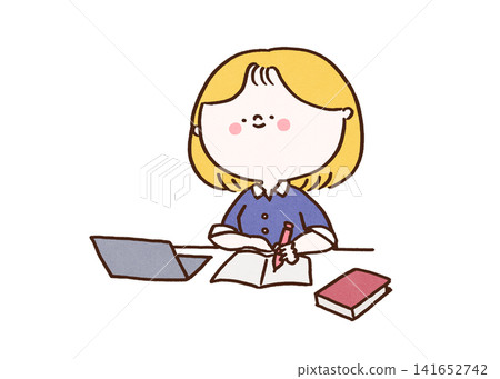 一位女士正全神貫注地學習,筆記型電腦和書籍都打開著(技能提升、資格認證)。 一位女士正全神貫注地學習,筆記型電腦和書籍都打開著(技能提升、資格認證)。 141652742