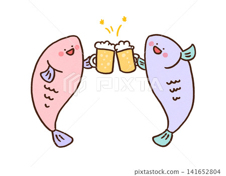 Two fish toast each other with beer mugs (Drink like a fish) Two fish toast each other with beer mugs (Drink like a fish) 141652804