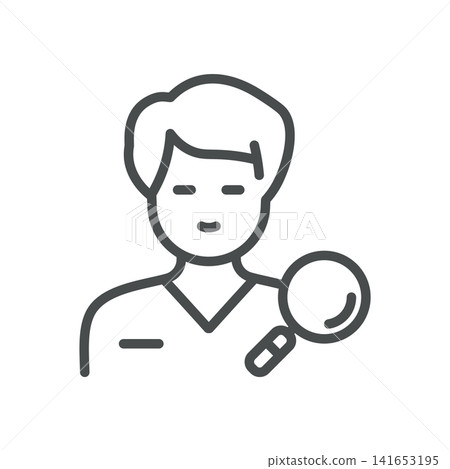 Dermatologist line icon. Skin specialist doctor with magnifying glass for dermatology examination. Editable stroke vector illustration. Dermatologist line icon. Skin specialist doctor with magnifying glass for dermatology examination. Editable stroke vector illustration. 141653195