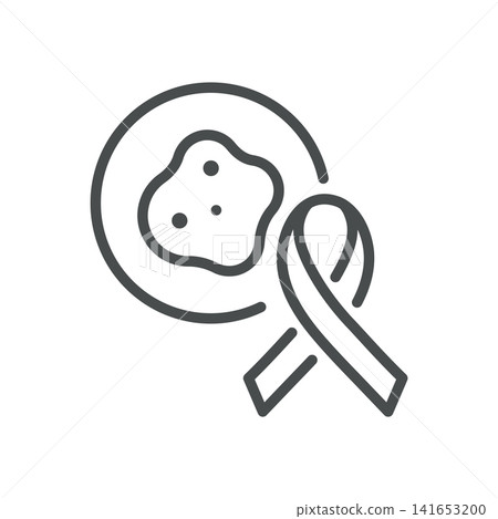 Melanoma line icon. Irregular mole and skin cancer awareness ribbon. Editable stroke vector illustration. Melanoma line icon. Irregular mole and skin cancer awareness ribbon. Editable stroke vector illustration. 141653200
