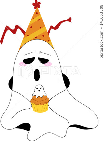 ghost holding cupcake 141653309