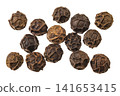 Black peppercorns or pepper isolated on a white background. Top view. Flat lay 141653415