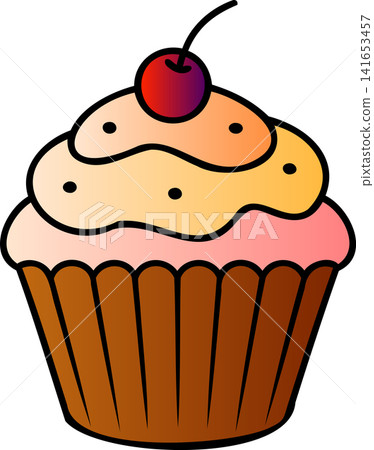 Cupcake. Festive cupcake with a cherry on top. Happy Birthday. Delicious cupcake, cake, or muffin with creamy icing. Bakery, confectionery. Transparent isolated background. Cupcake. Festive cupcake with a cherry on top. Happy Birthday. Delicious cupcake, cake, or muffin with creamy icing. Bakery, confectionery. Transparent isolated background. 141653457