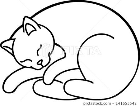 The outline of a sleeping, curled up cat on a transparent background. The outline of a sleeping, curled up cat on a transparent background. 141653542